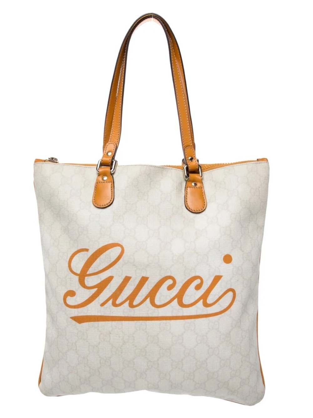Gucci GG Supreme Heritage Logo Flat Zip Tote